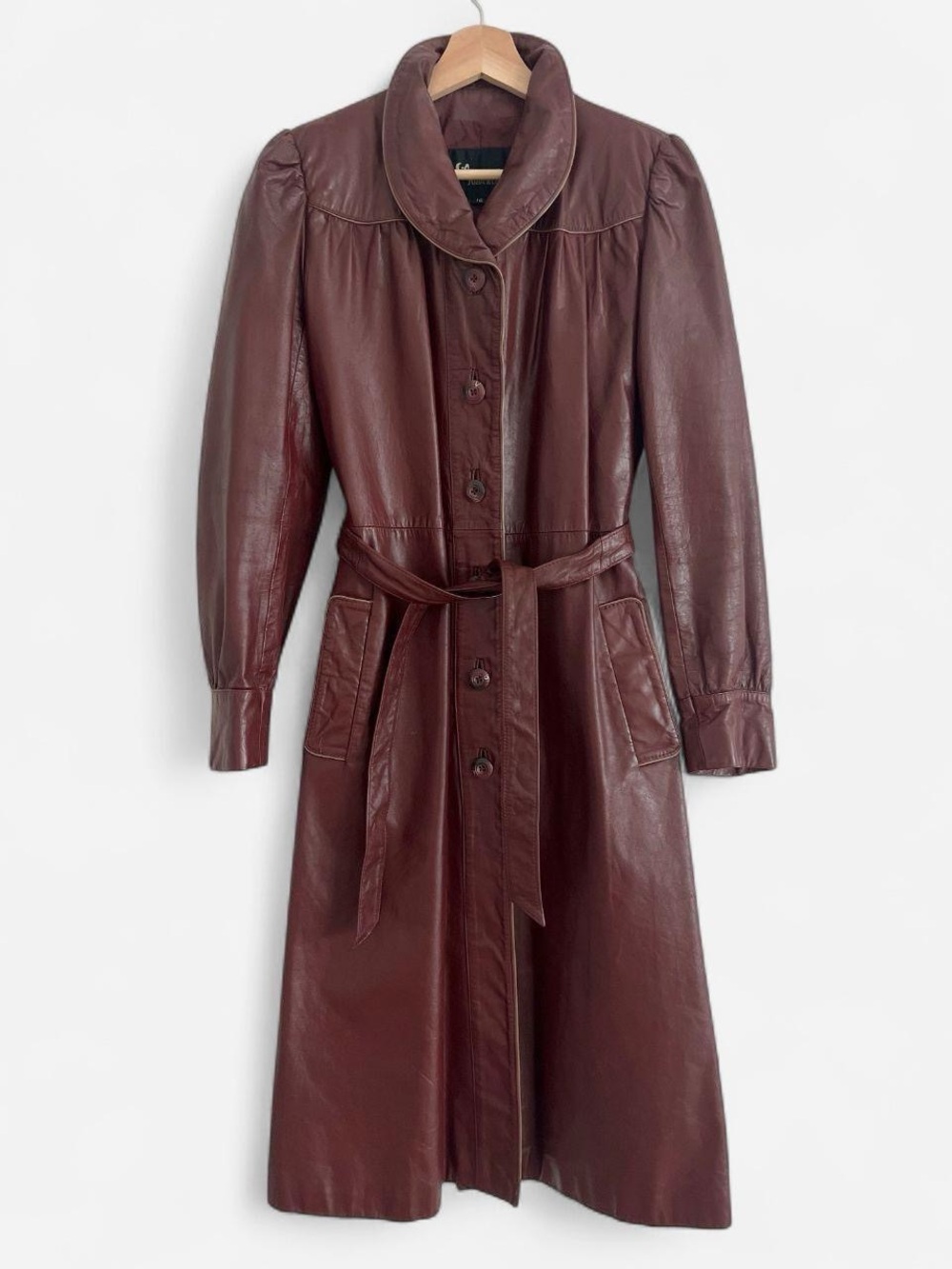 Vintage 80s- Burgundy Leather Trench Coat